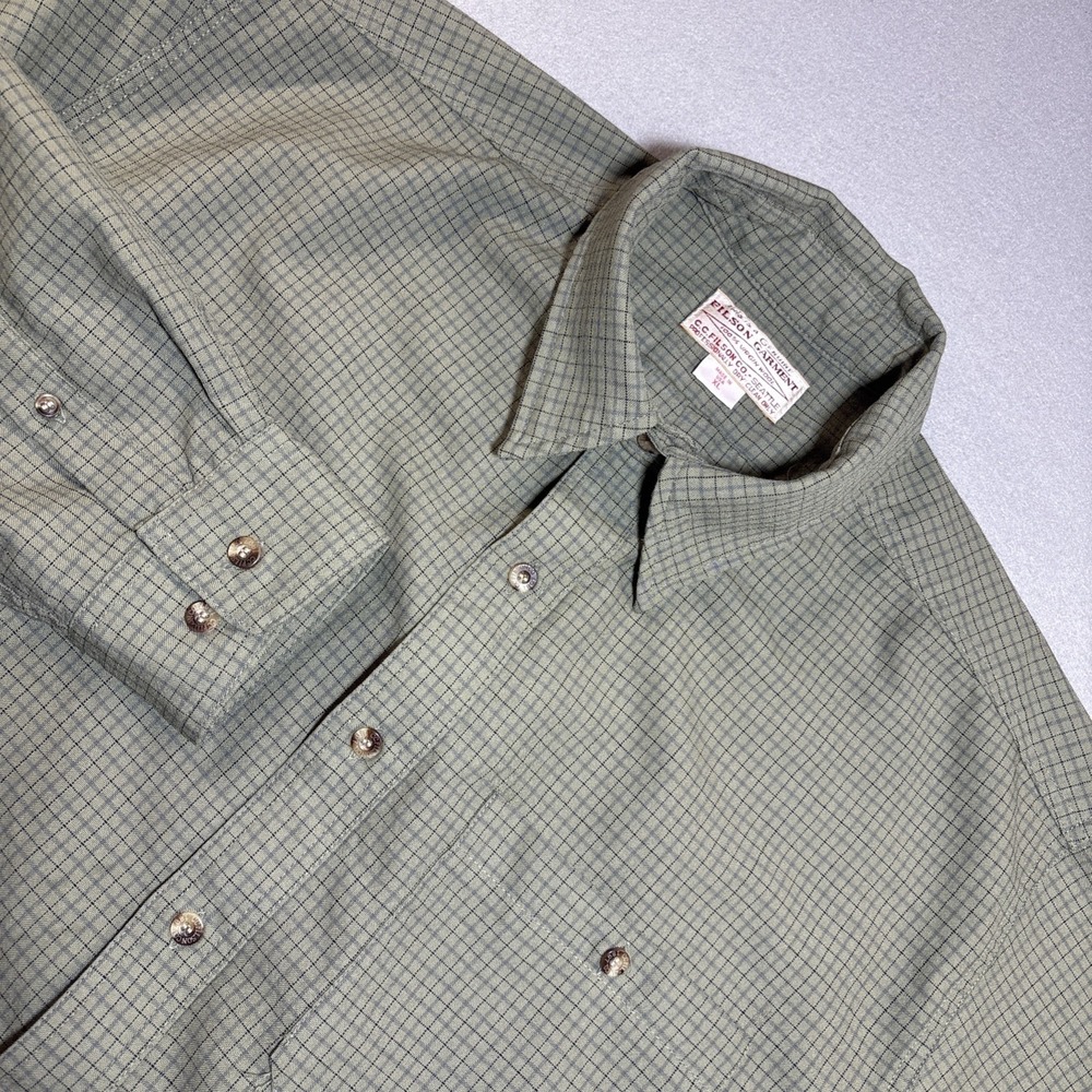 Vtg Filson Tattersall Plaid USA Pure Virgin Wool Shirt Flannel Large Green Shirt